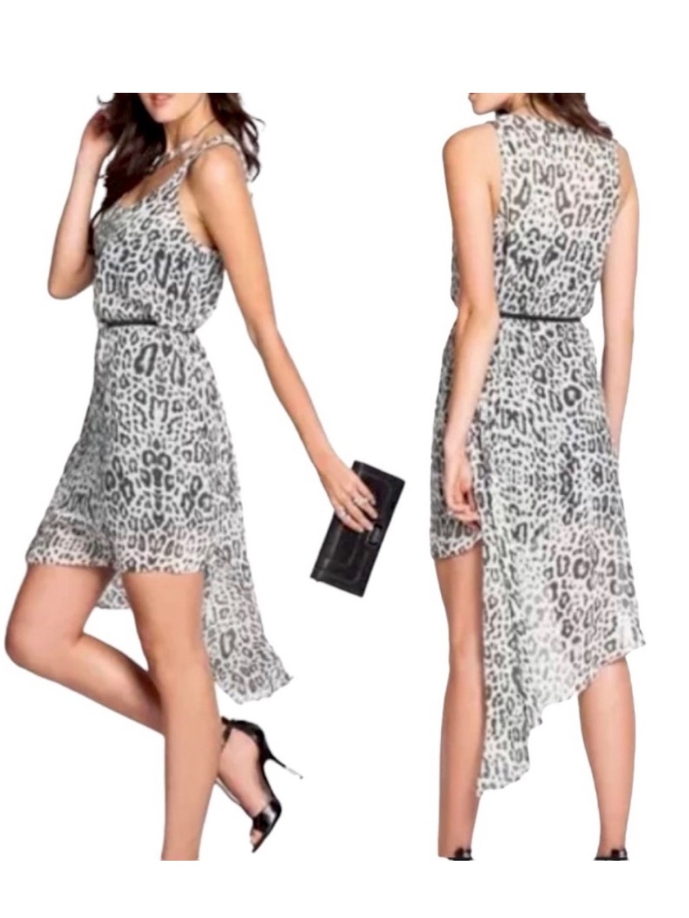 GUESS Animal Print Extreme Asymmetrical Mini Dress Gray Black XS Cocktail Party